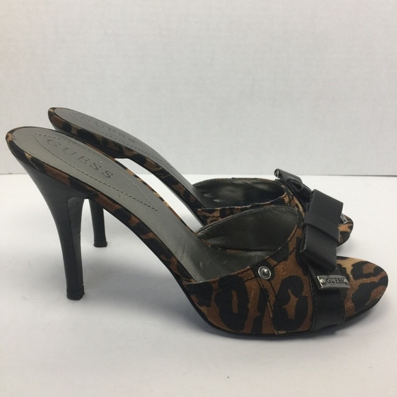 GUESS Adella Animal Print Cheetah Heels Bow 7.5M - Picture 3 of 6
